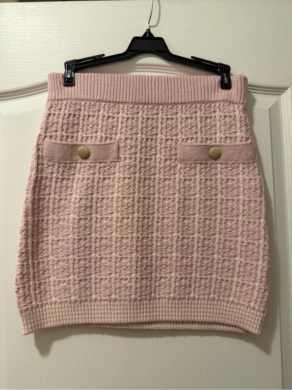 Love Shack Fancy Pink Knit Tweed Mini Skirt